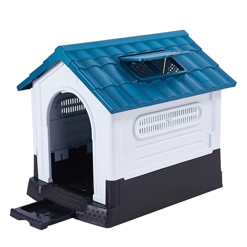 Lanco - Zwinger für kleine Hunde mit verstellbarem Dach und Toilette. Innen- und Außenbereich mit Lüftungsgittern. Widerstandsfähiges Material. 83x67x76cm. Blau und weiß. von Lanco