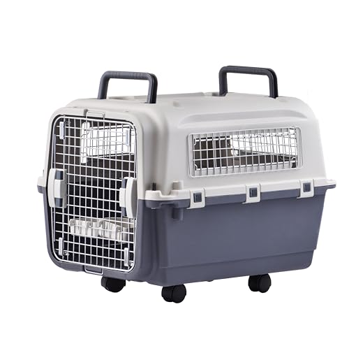 Lanco – Tragbare und atmungsaktive große Hundetrage aus Kunststoff. Haustiere Hunde und Katzen. Widerstandsfähiges Material. Maße 67x52x53 cm. Zwei Griffe. Graue und weiße Farbe. von Lanco