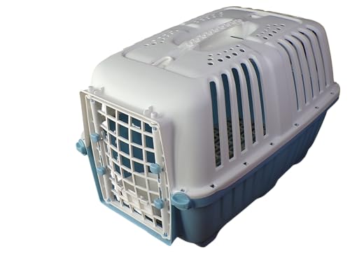 Lanco – Transportbox für kleine Hunde und Katzen. Tragbarer und atmungsaktiver Kunststoff. Haustiere Hunde Katzen. Widerstandsfähiges Material. 47x31x32cm. Weiße und Blaue Farbe. von Lanco