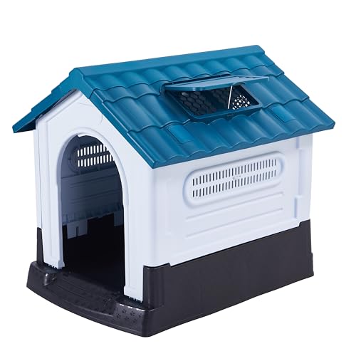 Lanco – Zwinger für große Hunde mit verstellbarem Dach. Innen- und Außenbereich mit Belüftung. Widerstandsfähiges Material. 105x89x98cm. Blau und weiß. von Lanco