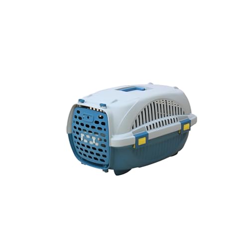 Lanco – Tragbare und atmungsaktive Kunststoff-Tragetasche für kleine Hunde und Katzen. Haustiere Hunde Katzen. Maße 53x37x22 cm. Widerstandsfähiges Material. Weiße und Blaue Farbe von Lanco