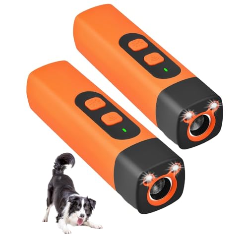 Lancoon 2 Stück Ultraschall Antibell Gerät mit 3 Einstellbaren Frequenzen LED-Taschenlampe Bellen Stopper Wiederaufladbare Verhaltenstraining Portable für Hunde Haustiere Indoor Outdoor von Lancoon