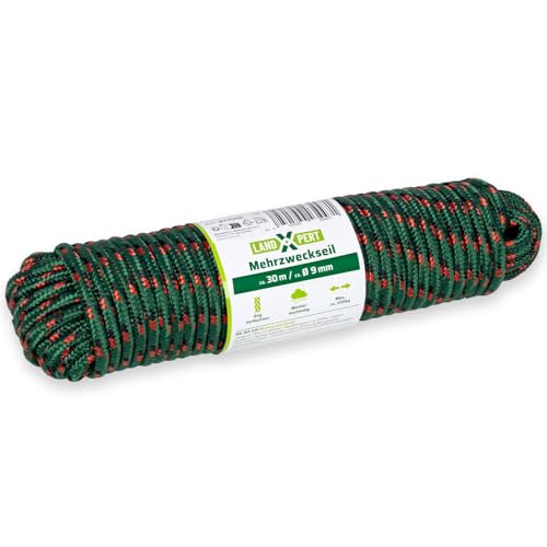 LandXpert PP Seil geflochten Ø 9mm 30m Polypropylen Seil 220kg Tragkraft grün rot schwarz von LandXpert