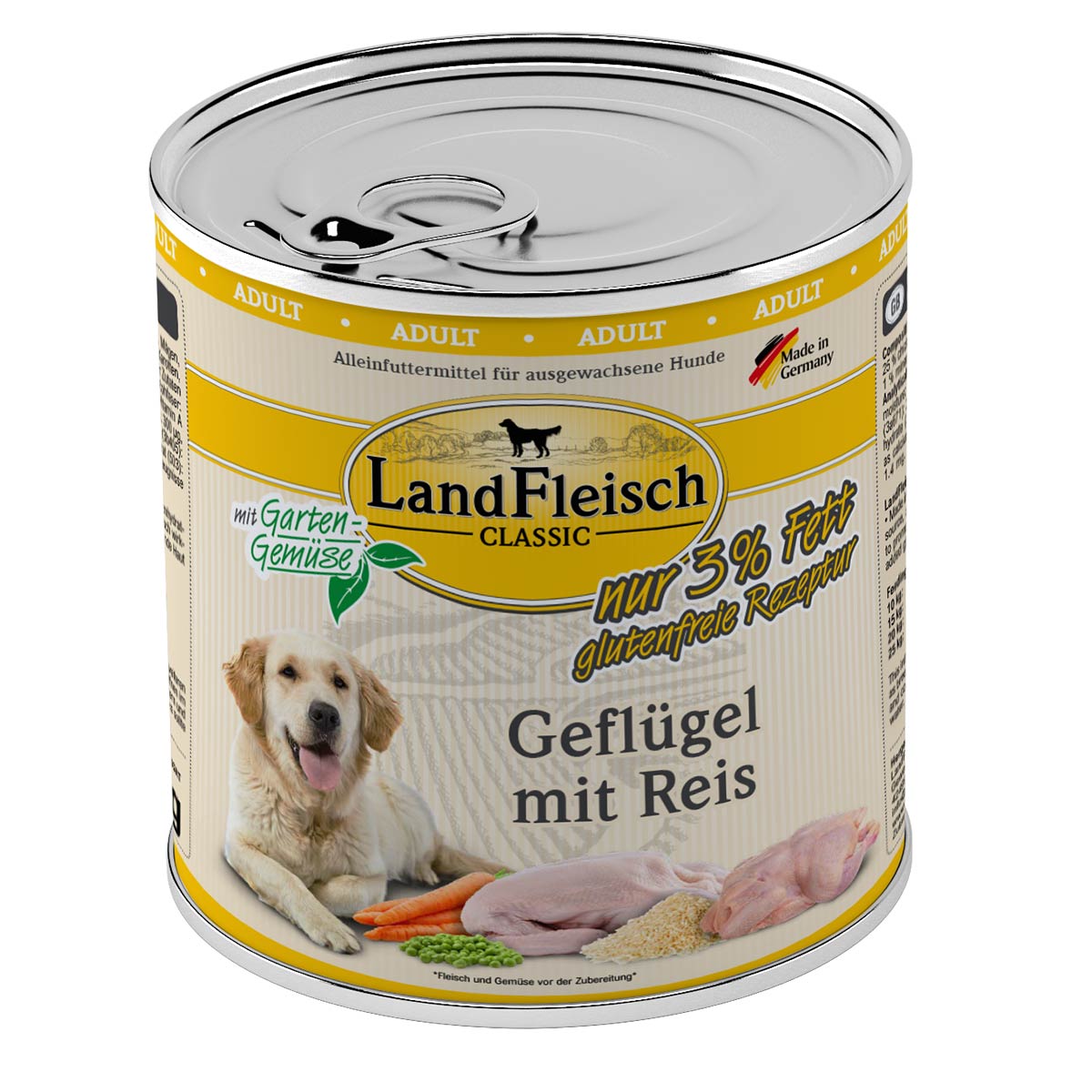 LandFleisch Dog Classic Geflügel mit Reis 6x800g von Landfleisch Pur