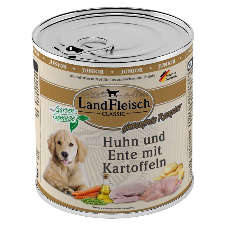 LandFleisch Dog Classic Junior Huhn, Ente & Kartoffeln 6x800g von Landfleisch Pur