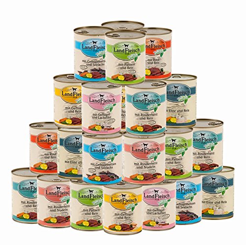 Landfleisch 18 x 800 g Pur Dosen | Nassfutter | aus 13 Sorten frei wählbar | + MIOMERA gratis Snack von Landfleisch