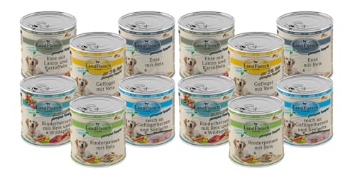 Landfleisch Classic Hundefutter 12 x 800g | Mixpaket mit garantiert 10 Sorten | Nassfutter für Hunde mit extra viel Fleisch und Gemüse von Landfleisch
