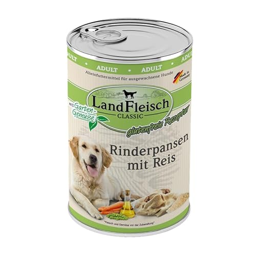 Landfleisch Classic Hundefutter 6 x 400g | Rinderpansen mit Reis | Mit hochwertigem Fleisch, Rapsöl (Omega-3 & 6), ohne Gluten, Zucker, GVO & Soja | Nassfutter für Hunde Landfleisch Classic Hundefutter 6 x 400g | Rinderpansen mit Reis | Mit hochwertigem Fleisch, Rapsöl (Omega-3 & 6), ohne Gluten, Zucker, GVO & Soja | Nassfutter für Hunde von Landfleisch