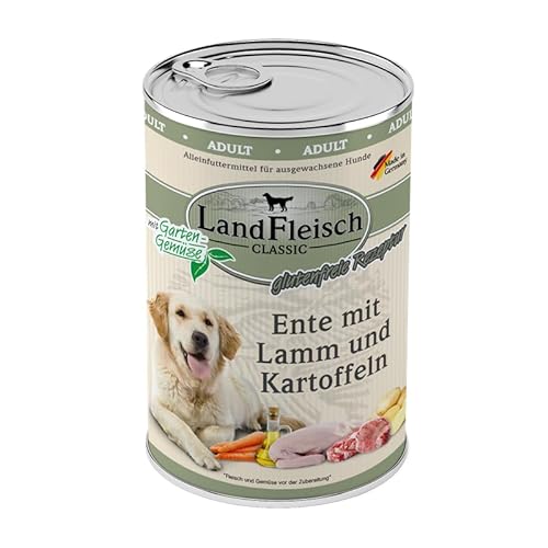 Landfleisch Classic Hundefutter 6 x 400g | Ente, Lamm und Kartoffeln | Hochwertiges Nassfutter für ausgewachsene Hunde von Landfleisch