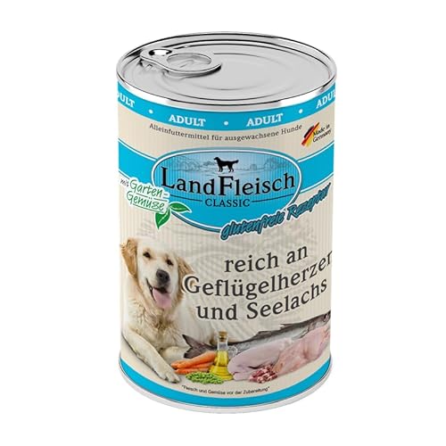 Landfleisch Classic Hundefutter 6 x 400g | Geflügelherzen und Seelachs | Hochwertiges Nassfutter für ausgewachsene Hunde von Landfleisch