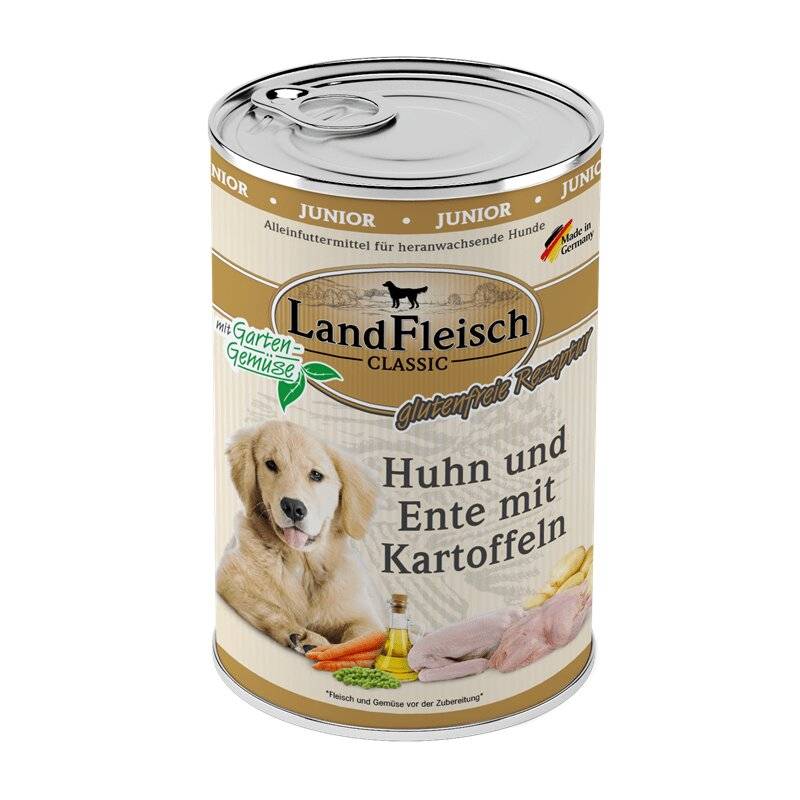 Landfleisch Dog Junior Huhn & Ente & Kartoffel - 400g (3,60 € pro 1 kg) von Landfleisch