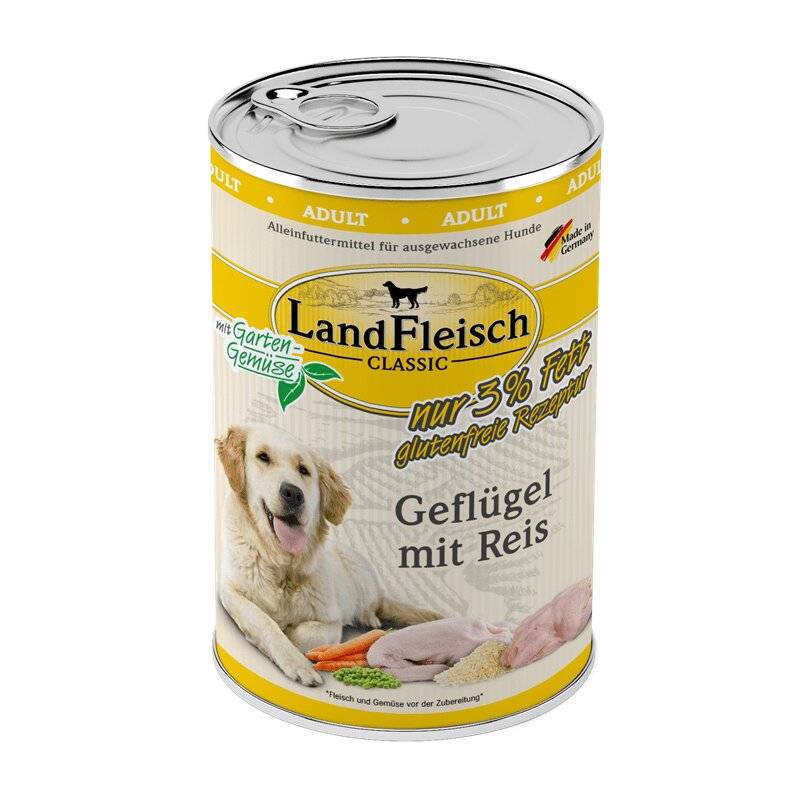 Landfleisch Dog Pur Gefl�gel & Reis extra mager - 400 g (3,60 € pro 1 kg) von Landfleisch