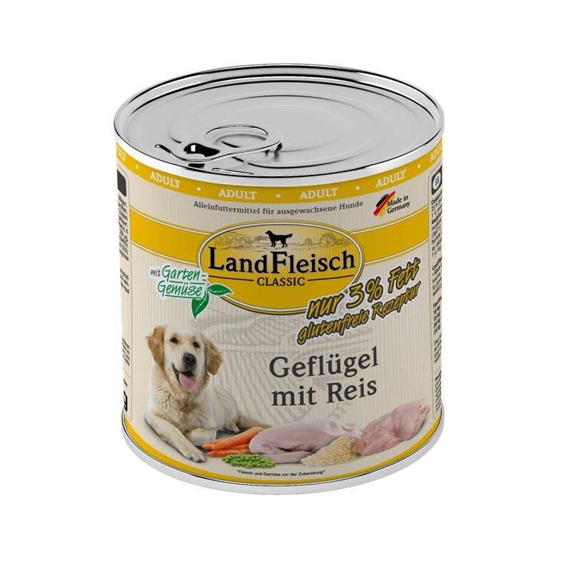 Landfleisch Dog Pur Gefl�gel & Reis extra mager - 800 g (3,19 € pro 1 kg) von Landfleisch