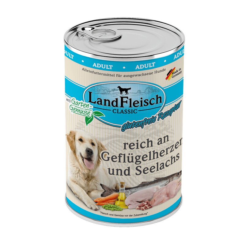 Landfleisch Dog Pur Geflügelherzen & Seelachs - 400g (3,60 € pro 1 kg) von Landfleisch