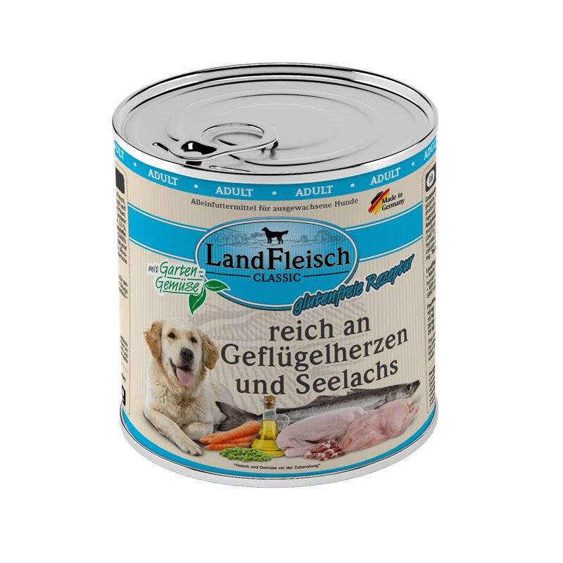 Landfleisch Dog Pur Gefl�gelherzen & Seelachs - 800 g (3,19 € pro 1 kg) von Landfleisch