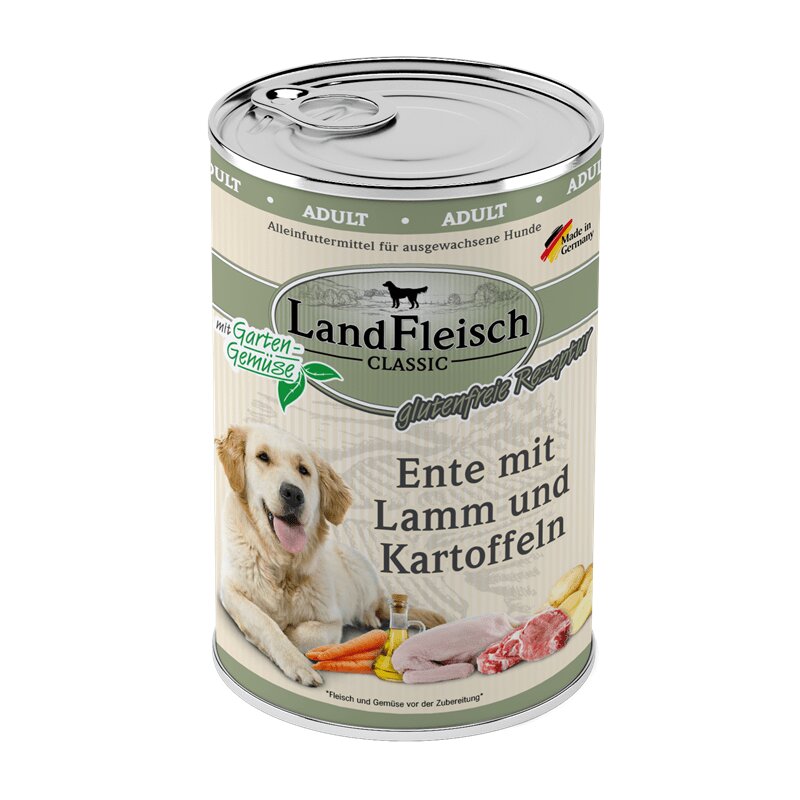 Landfleisch Dog Pur Lamm & Ente & Kartoffeln - 400 g (3,60 € pro 1 kg) von Landfleisch