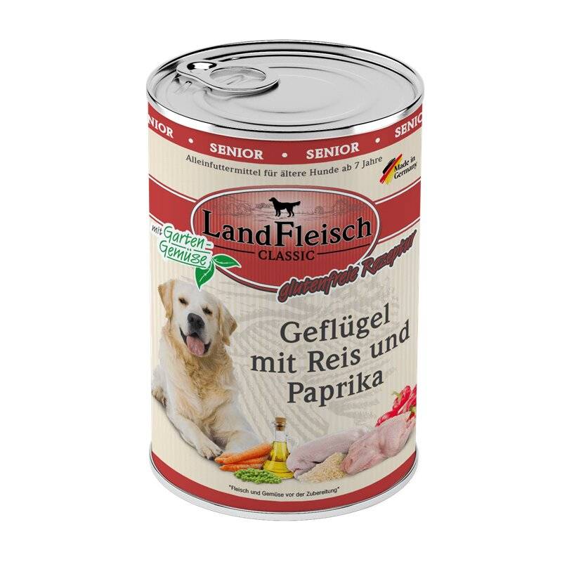Landfleisch Dog Senior Gefl�gel & Reis & Paprika - 400 g (3,60 € pro 1 kg) von Landfleisch