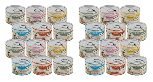 Landfleisch Hundefutter 24 x 195g Mixpaket | garantierter 4 Sorten Mix | Nassfutter für Hunde | Ohne Zusatz von Gluten, Zucker, GVO und Sojaprodukten Landfleisch Hundefutter 24 x 195g Mixpaket | garantierter 4 Sorten Mix | Nassfutter für Hunde | Ohne Zusatz von Gluten, Zucker, GVO und Sojaprodukten von Landfleisch