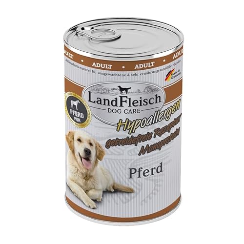 Landfleisch Hypoallergen Adult 6 x 400g Pferd | für ernährungssensible Hunde | Ohne Gluten, Zucker, GVO & Soja | Monoprotein von Landfleisch