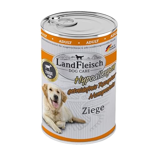 Landfleisch Hypoallergen Adult 6 x 400g Ziege | für ernährungssensible Hunde | Ohne Gluten, Zucker, GVO & Soja | Monoprotein von Landfleisch