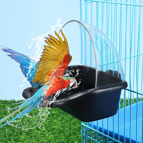 Lanfly Vogeltränke Box Hängende Vogeltränke Spielzeug Sittich Käfig Badewannen Papagei Badewanne Wasserdusche Futterspender Halter Tablett Vogeltränke für Vogelkäfige Zubehör Kleine Vögel Papageien von Lanfly