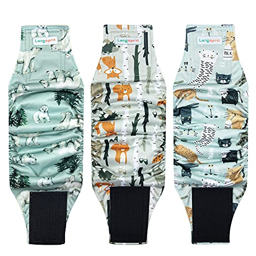 Langsprit Bauchbänder für Hunde, hochabsorbierende Hundewickel, waschbar und wiederverwendbar, für Rüden, Fuchs, Katze, Eisbär, Größe XL, 3 Stück von Langsprit