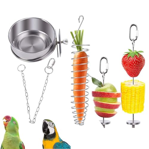 5 Größen Edelstahl Vogelfütterer, hängende Fütterung Tassen, Vogel Obst Spieße, Vogel Papagei Spielzeug, Vogelkäfig Zubehör für hängende Vogelkäfig Fütterung Stationen für Papageien Fütterung von Lansls