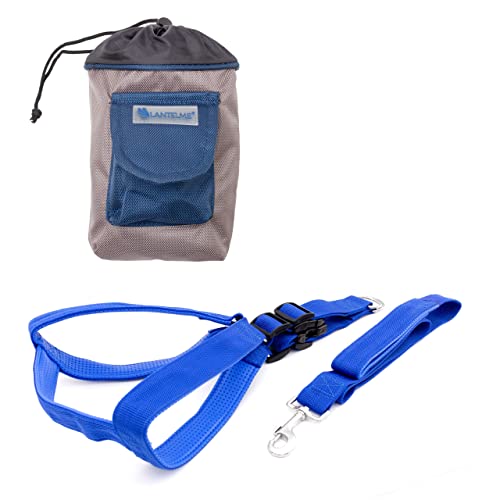 Set Hundegeschirr Hundeleine Leckerlitasche aus stabilem Nylon mit Polster Tierbedarf Blau von Lantelme