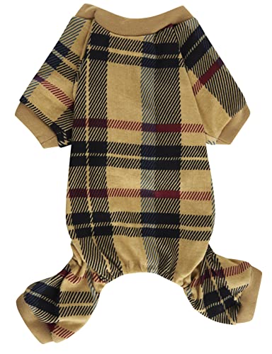 Beige Buffalo Plaid Weihnachtskleidung für Hunde Pyjama Onesie PJS, Rückenlänge 50,8 cm groß von Lanyarco