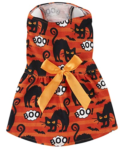 Boo Orange Schwarz Halloween Katze Kleid, Hund Kürbis Welpen Kleider Kostüm Mädchen, X-Small (XS) Größe von Lanyarco