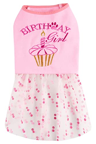 Geburtstagstorte Geburtstag Mädchen Polka Dot Tüll Hundekleid für Hunde Mädchen, Haustier Kleider, Prinzessin Rosa Groß (L) Größe 16 Zoll Rücken von Lanyarco