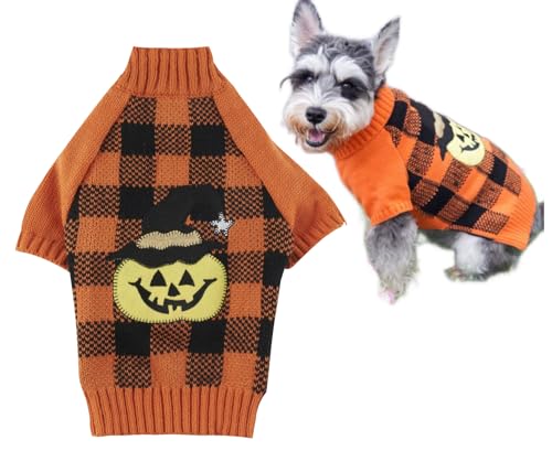 Hunde-Pullover für Hunde, Orange / Schwarz, kariert, Größe L von Lanyarco
