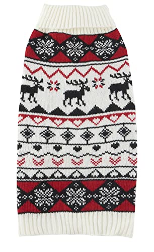 Hundepullover für Welpen, Weiß / Rot, Vintage-Stil, gestrickt, Rentier, Urlaub, Festlich, Weihnachten, Größe XS (XS), Rückenlänge 22,9 cm von Lanyarco