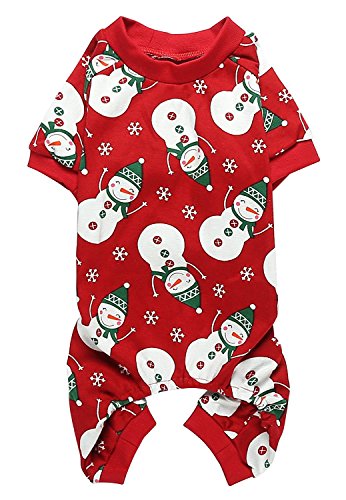 Lanyarco Hunde-Pyjama mit niedlichem Schneemann, Rentier, für kleine Haustiere, Weihnachtsmotiv, Rot, Rückenlänge: 30,5 cm, Größe S von Lanyarco