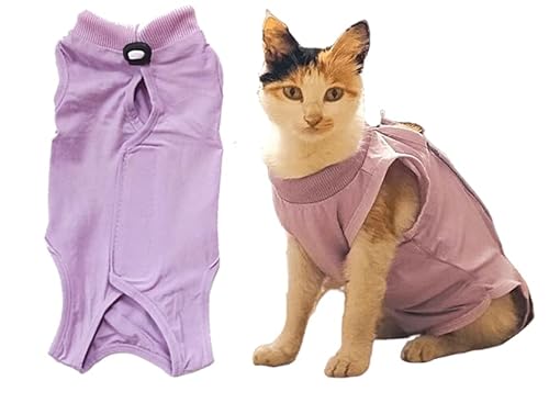 Lanyarco Pet Cat Recovery Anzug Shirt Kleidung Halsband Alternative für Katzen, Rückenlänge 20,3 cm, klein, Violett von Lanyarco