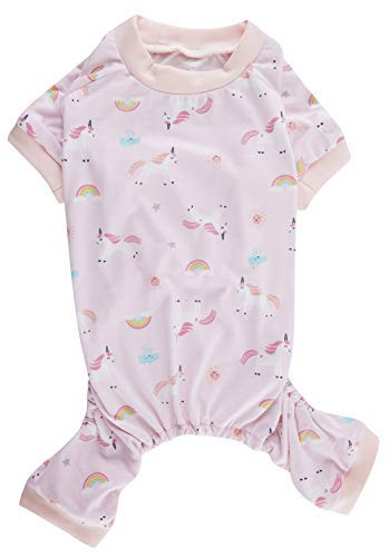 Rosa Einhorn Regenbogen Katze Pyjama Kleidung PJS Shirt für Haustiere Größe S, Rückenlänge 30,5 cm von Lanyarco