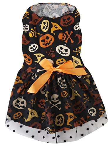 Schädel Orange Schwarz Halloween Katzenkleid Hund Kürbis Welpen Kleider Kostüm, X-Small (XS) Größe von Lanyarco