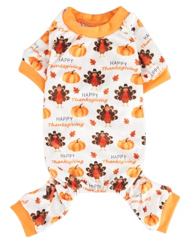 Truthahn Kürbis Hund Thanksgiving Pyjama Herbst Hundekleidung Outfit Onesie PJS für Haustier Hunde Onesie PJS, Rücken 58,4 cm XL von Lanyarco
