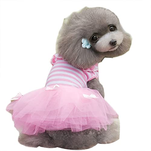 LaoZan Hundeprinzessin Kleider Gestreift Allergikerfreundlich Welpenrock Dehnbar Hundekleid mit Wulst (Pink, L) von LaoZan