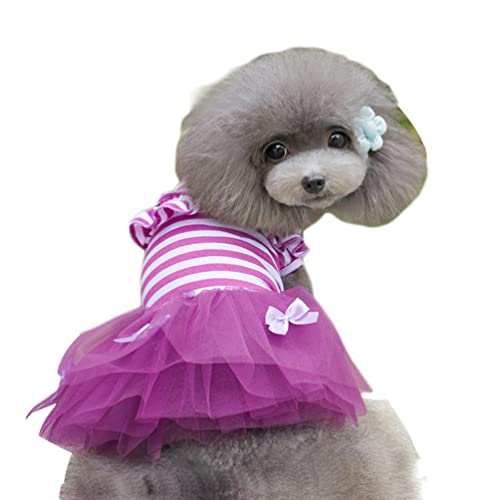 LaoZan Hundeprinzessin Kleider Gestreift Allergikerfreundlich Welpenrock Dehnbar Hundekleid mit Wulst (Violett, L) von LaoZan