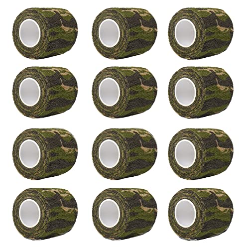 Larcele 12 Rollen Camouflage Band, Elastische Selbstklebende Klebebinde Camo Wrap-Verband für Camping Jagd, 5CMx4.5M, ZZTXBD-05 MEHRWEG (Dschungel Tarnung) von Larcele