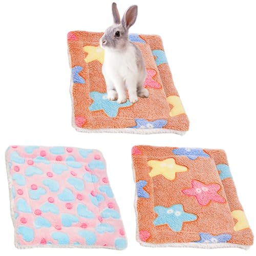 LaresDay 2 Stück Flauschige Kleintierbetten Set (33x26cm) - Korallenvelours Wärmematte für Hamster/Kaninchen/Meerschweinchen, Anti-Rutsch & Maschinenwaschbar，für Käfig/Gehege,Spezial für Kleintiere von LaresDay