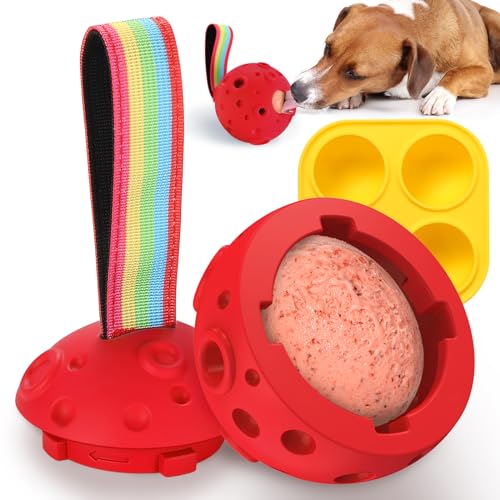 Larimuer Schleckball für Hunde, Pupsicle Kauspielzeug Welpen- und Leckerli-Tablett Spender DIY Gummi Befüllbares Interaktives Hundespielzeug und Silikonformen (Rot) von Larimuer