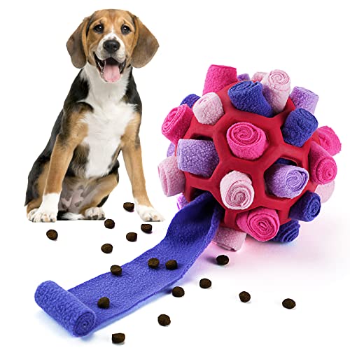 Larimuer Schnüffelball für Hunde, Schnüffelteppich Schnüffelspielzeug Interaktive Hundespielzeug tragbarer Haustier Snuffle Ball Toy für Kleine Mittelgroße Hunde Haustier (Rot und Lila) von Larimuer
