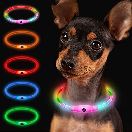 Larkumio Leuchthalsband Aufladbar LED Hundehalsband Leuchtend, Halsband Hund mit Einstellbarer Länge für Kleine Große Katze, Welpenhalsband Dog Collar Wasserdicht mit 4 Modi, Mehrfarbig Larkumio Leuchthalsband Aufladbar LED Hundehalsband Leuchtend, Halsband Hund mit Einstellbarer Länge für Kleine Große Katze, Welpenhalsband Dog Collar Wasserdicht mit 4 Modi, Mehrfarbig von Larkumio