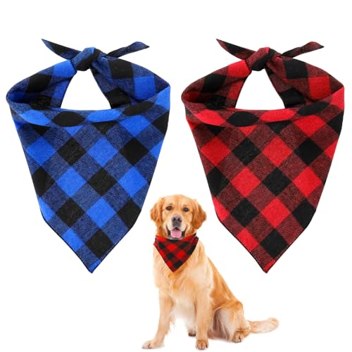 Hundehalstuch, dreieckig, kariert, verstellbar, waschbar, für große und mittelgroße Hunde, Welpen, Haustiere, 2 Stück Hundehalstuch, dreieckig, kariert, verstellbar, waschbar, für große und mittelgroße Hunde, Welpen, Haustiere, 2 Stück von Larrel