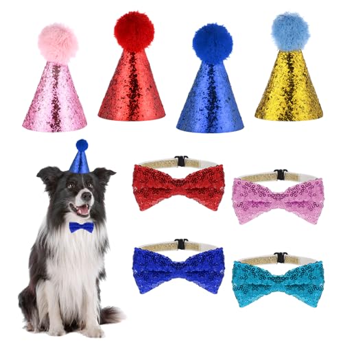 Partyhüte mit Stofftieren, 4 wiederverwendbare farbige Pailletten, Mini-Partyhut mit 4 Fliegen, verstellbare Mini-Partyhüte für kleine, mittelgroße Hunde, Welpen, Katzen, Kätzchen, Dekorationen Partyhüte mit Stofftieren, 4 wiederverwendbare farbige Pailletten, Mini-Partyhut mit 4 Fliegen, verstellbare Mini-Partyhüte für kleine, mittelgroße Hunde, Welpen, Katzen, Kätzchen, Dekorationen von Larrel