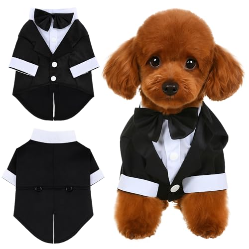 Smokinganzug für Hunde, Smoking mit Fliege, Haustier-Smoking für kleine Hunde und Katzen, Hochzeitskleidung, Hundeprinz-Fliege, Herrenbekleidung für Halloween, Verlobung und Weihnachten von Larrel