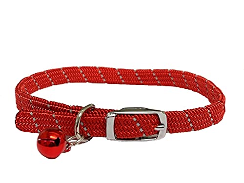 Reflektierendes Halsband für Katzen/Kätzchen, weiches Gewebe, mit Sicherheitsgummi und Glöckchen mit Sicherheitsverschluss, Rot von LarryRoo