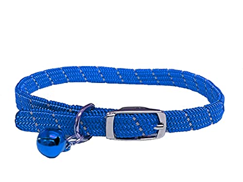 Reflektierendes Hundehalsband für Katzen und Kätzchen, weiches Gewebe, mit Sicherheits-Gummizug und Glöckchen, mit Sicherheitsentriegelung, Blau von LarryRoo
